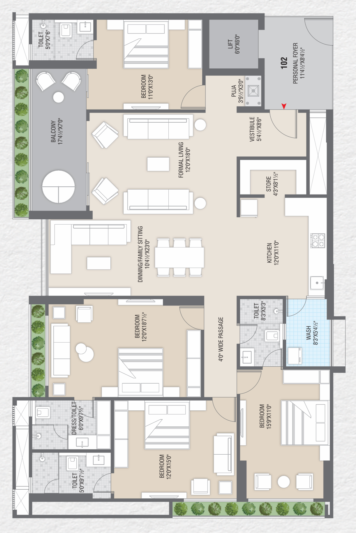 4 BHK floor plan