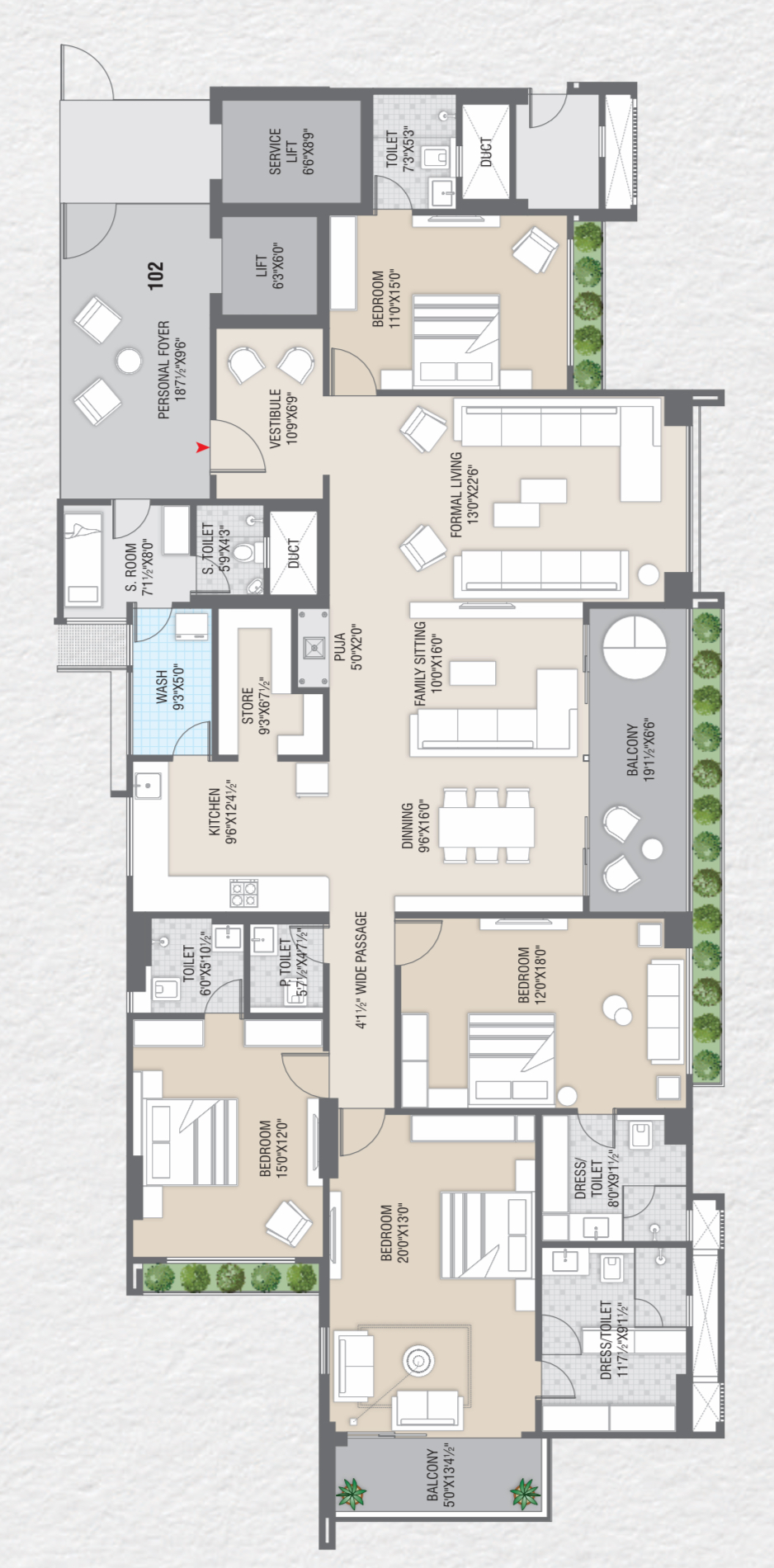 4 BHK floor plan