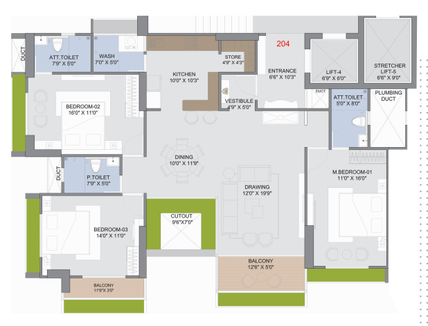 3 BHK floor plan
