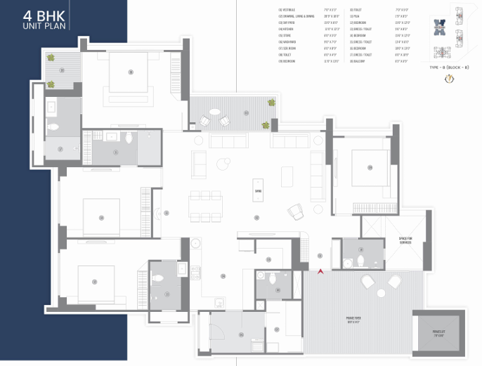 4 BHK floor plan