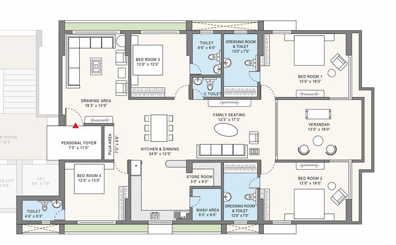 4 BHK floor plan