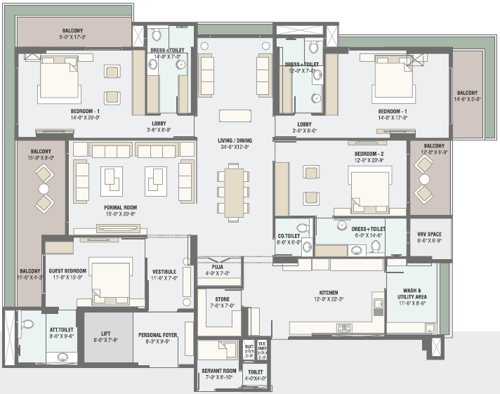 4 BHK floor plan