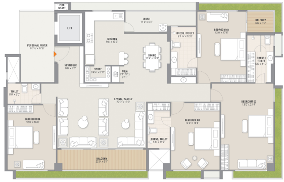 4 BHK floor plan