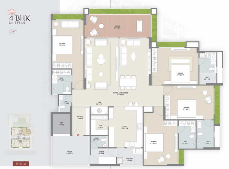 4 BHK floor plan