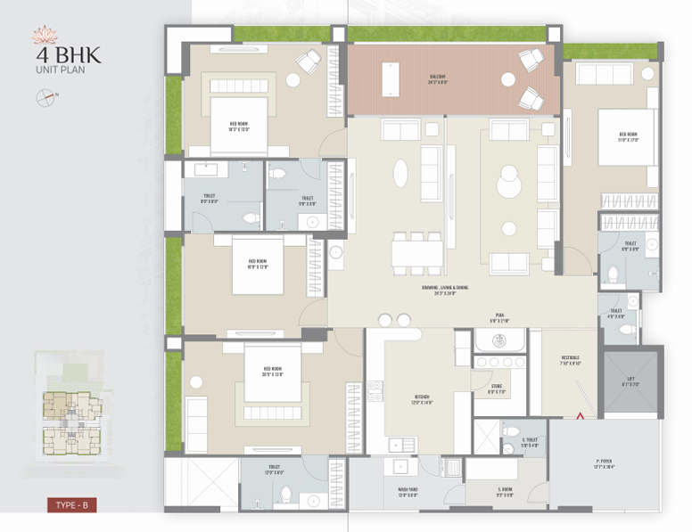 4 BHK floor plan