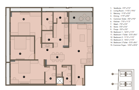 3 BHK floor plan