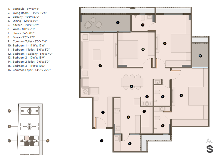 3 BHK floor plan