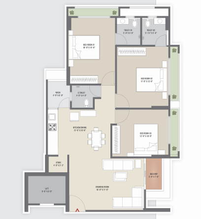 3 BHK floor plan