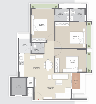 3 BHK floor plan