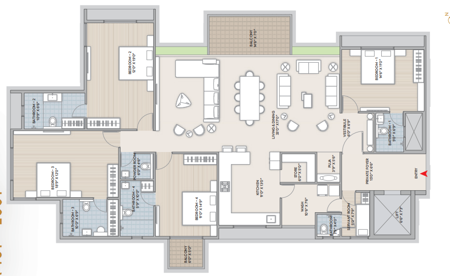4 BHK floor plan