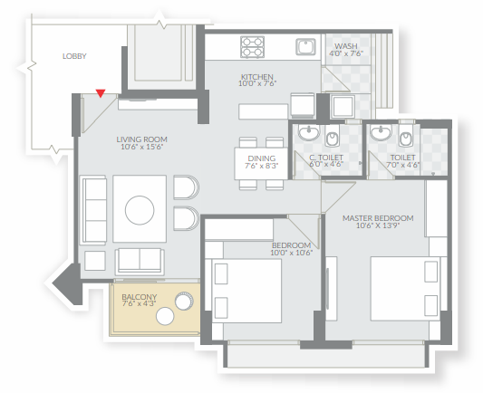 2 BHK floor plan