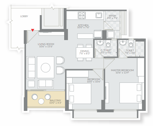 2 BHK floor plan