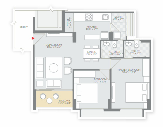2 BHK floor plan