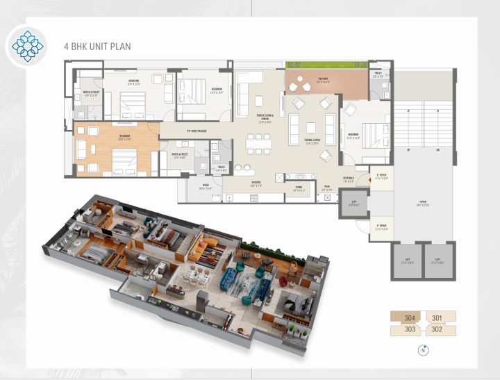 4 BHK floor plan