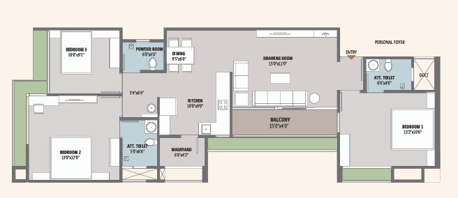 3 BHK floor plan