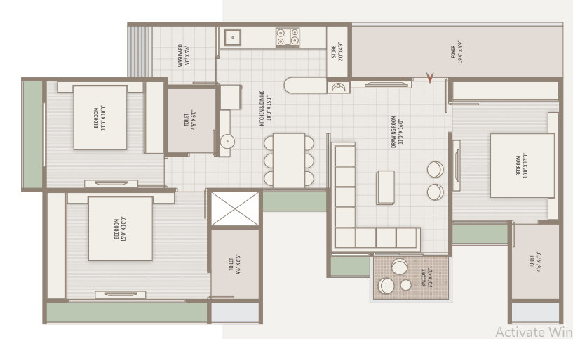 3 BHK floor plan