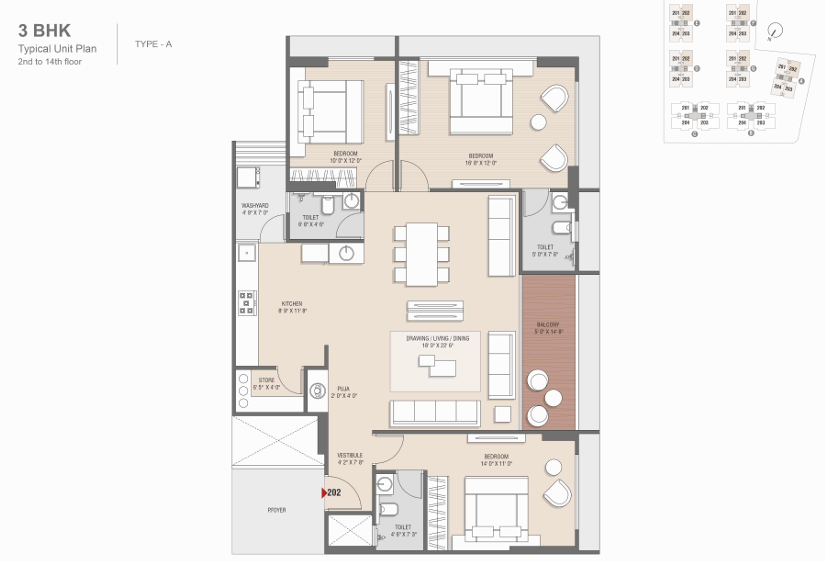 3 BHK floor plan