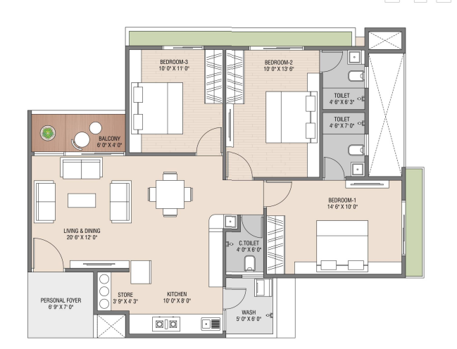 3 BHK floor plan