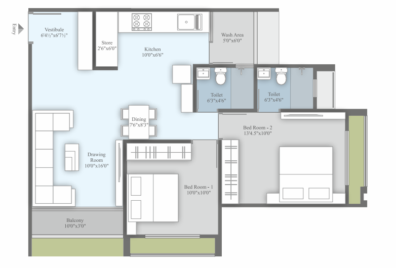 2 BHK floor plan