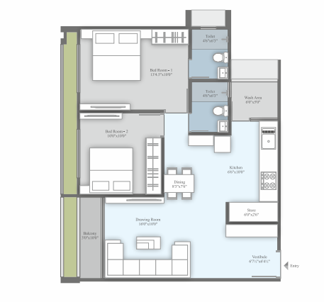 2 BHK floor plan