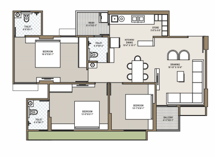 3 BHK floor plan