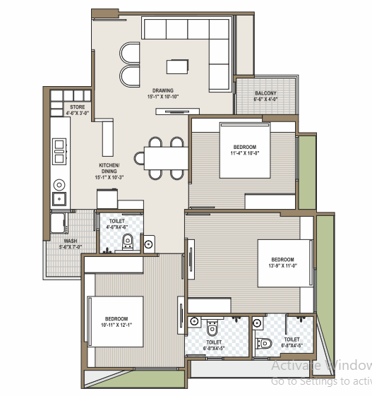 3 BHK floor plan
