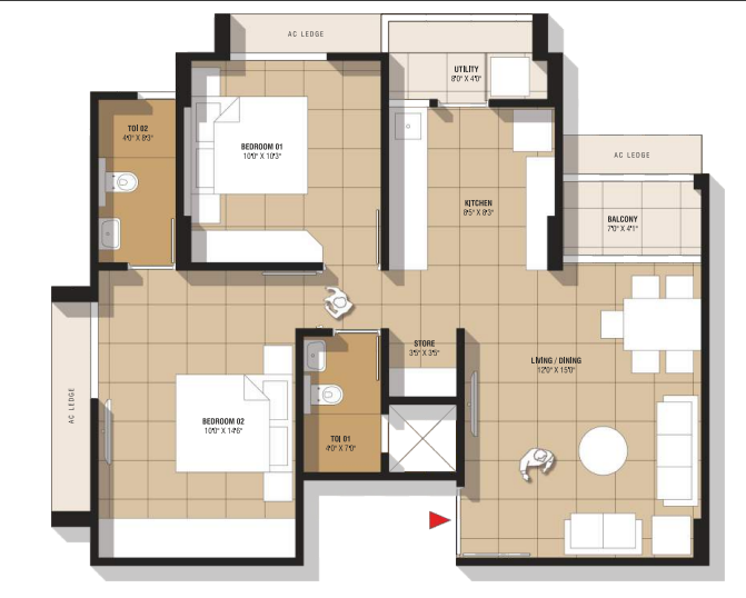 2 BHK floor plan