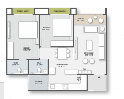 2 BHK floor plan