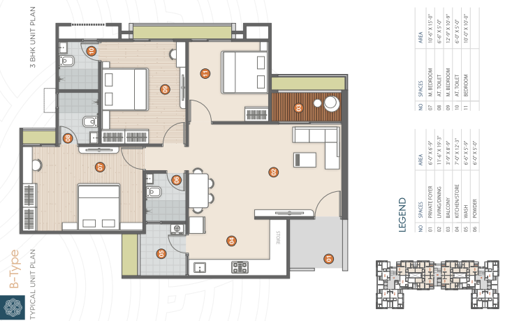 3 BHK floor plan