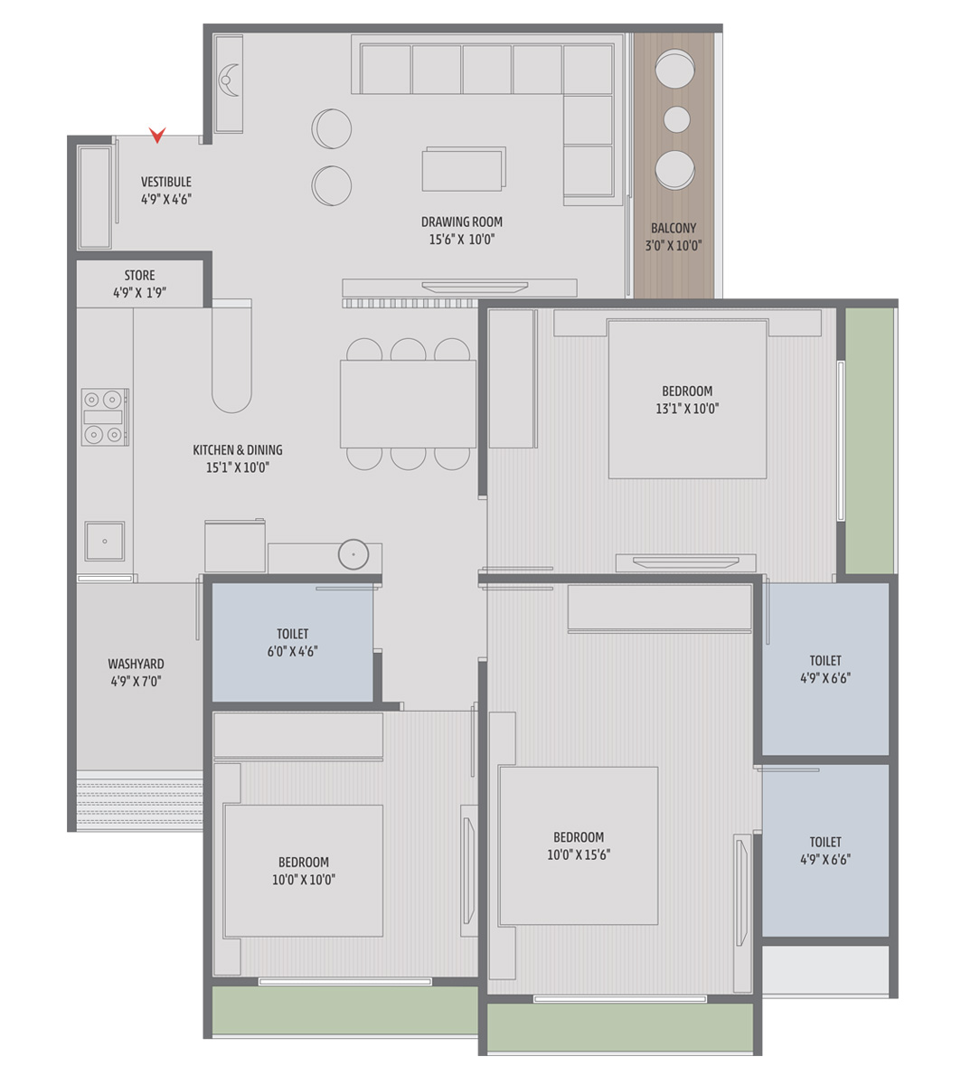 3 BHK floor plan