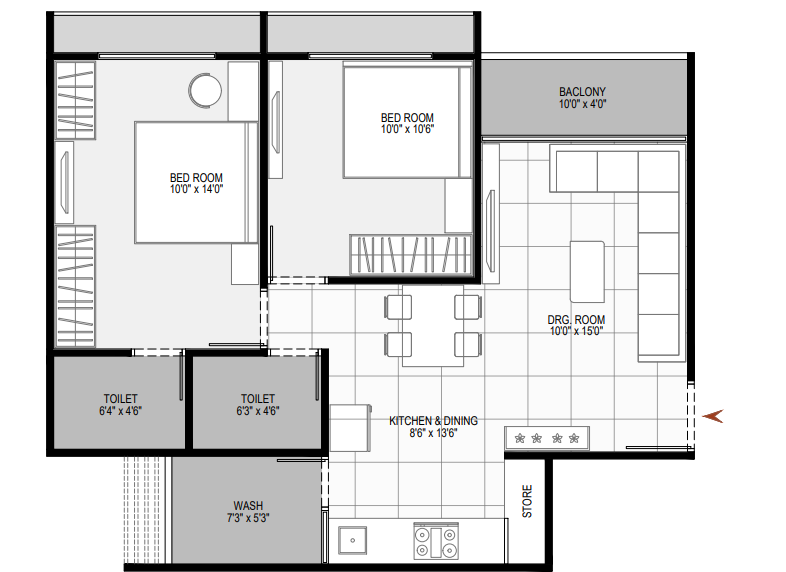 2 BHK floor plan