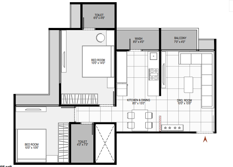 2 BHK floor plan