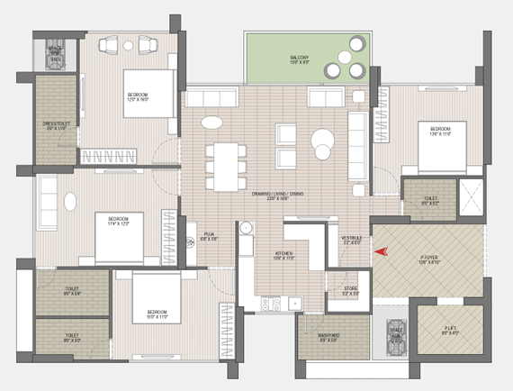 4 BHK floor plan