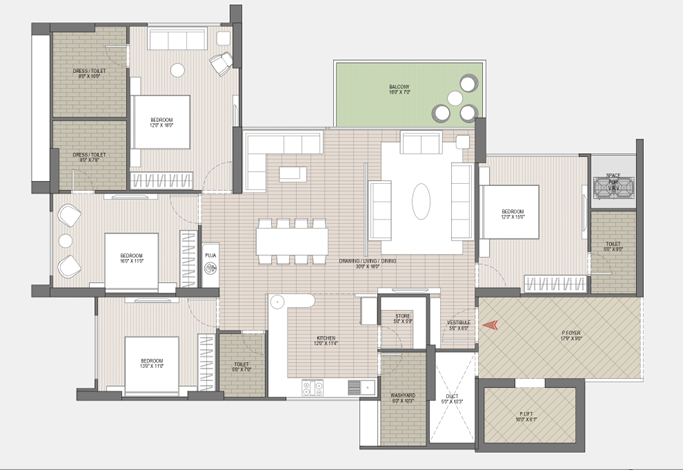 4 BHK floor plan