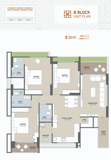 3 BHK floor plan