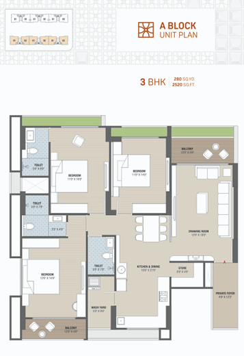 3 BHK floor plan