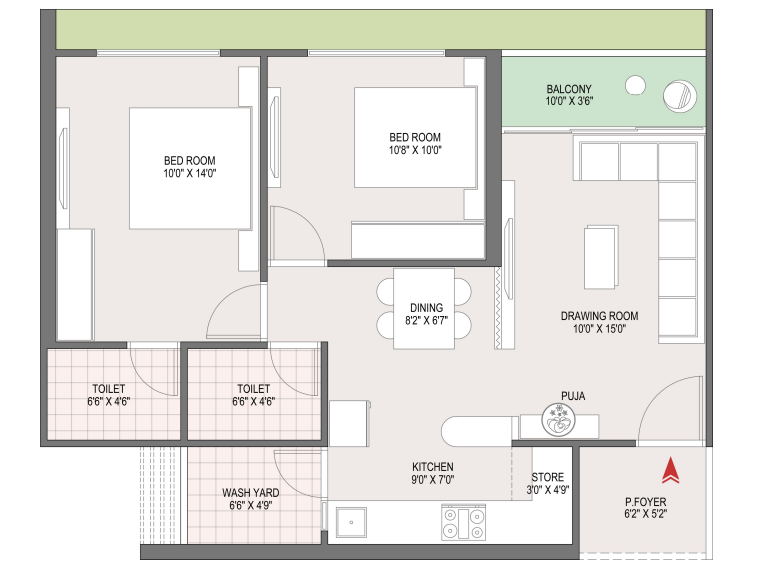 2 BHK floor plan