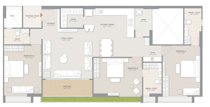 3 BHK floor plan