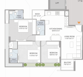3 BHK floor plan