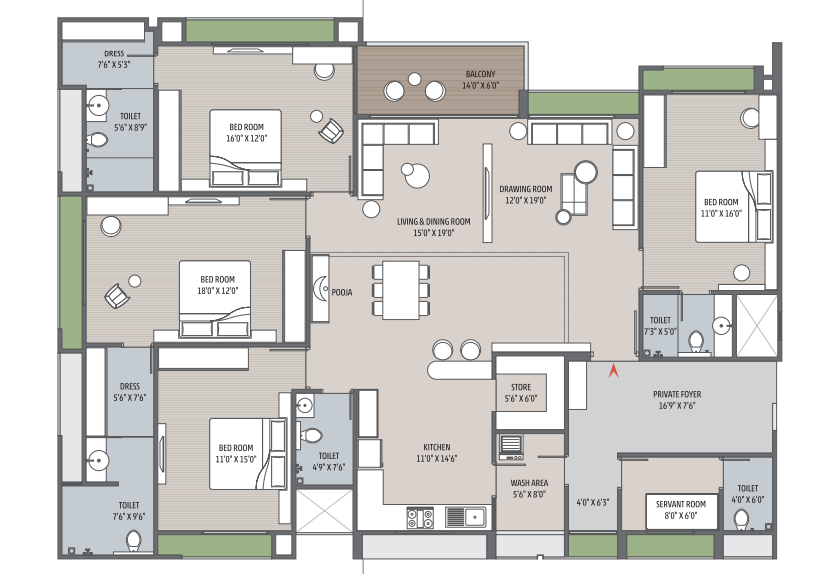 4 BHK floor plan