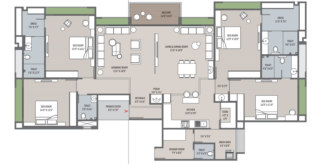4 BHK floor plan