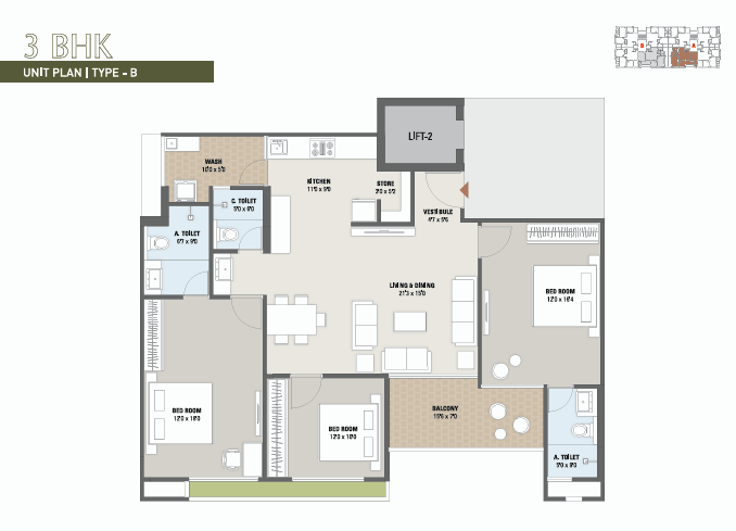 3 BHK floor plan