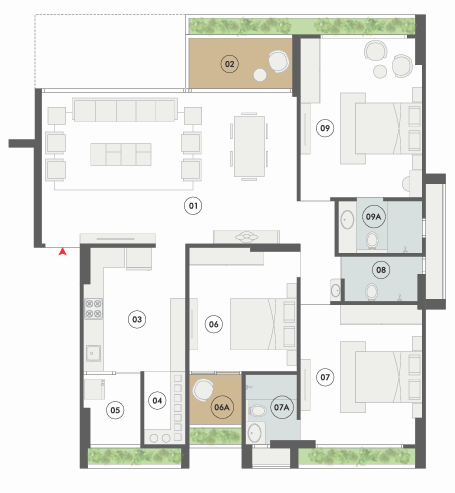 3 BHK floor plan