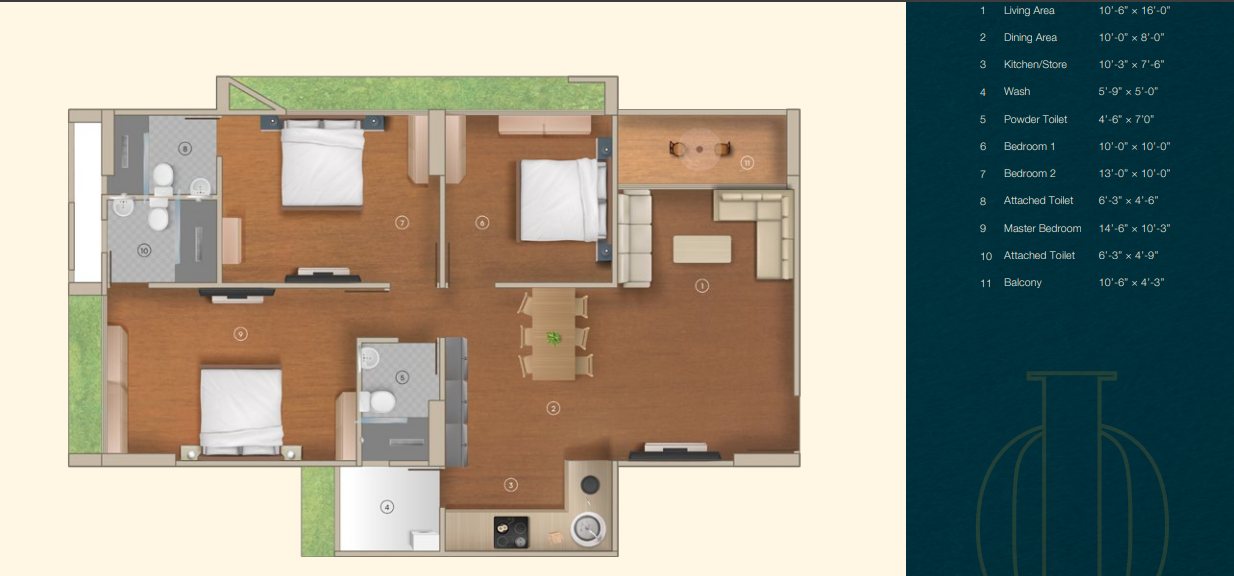 3 BHK floor plan