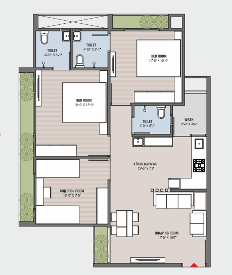 3 BHK floor plan