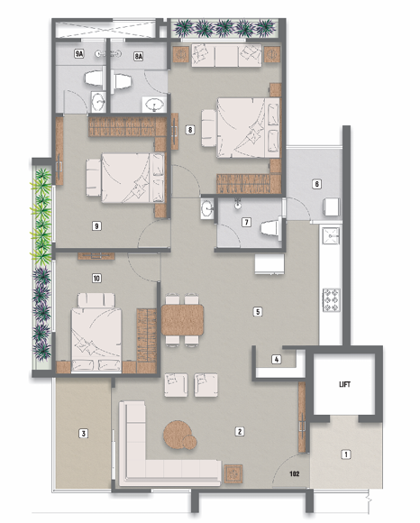 3 BHK floor plan