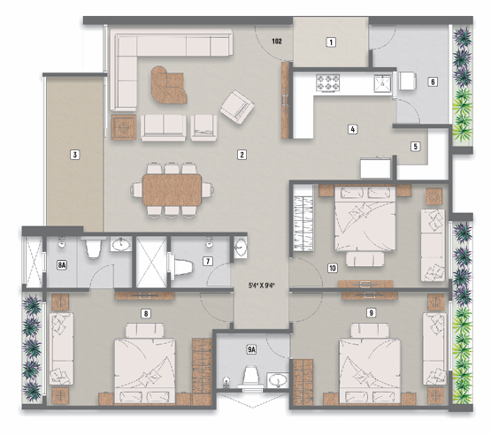 3 BHK floor plan