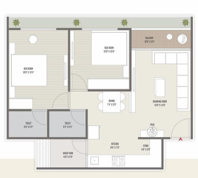 2 BHK floor plan