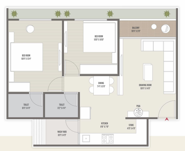 2 BHK floor plan
