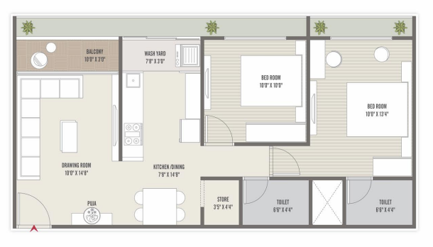 2 BHK floor plan